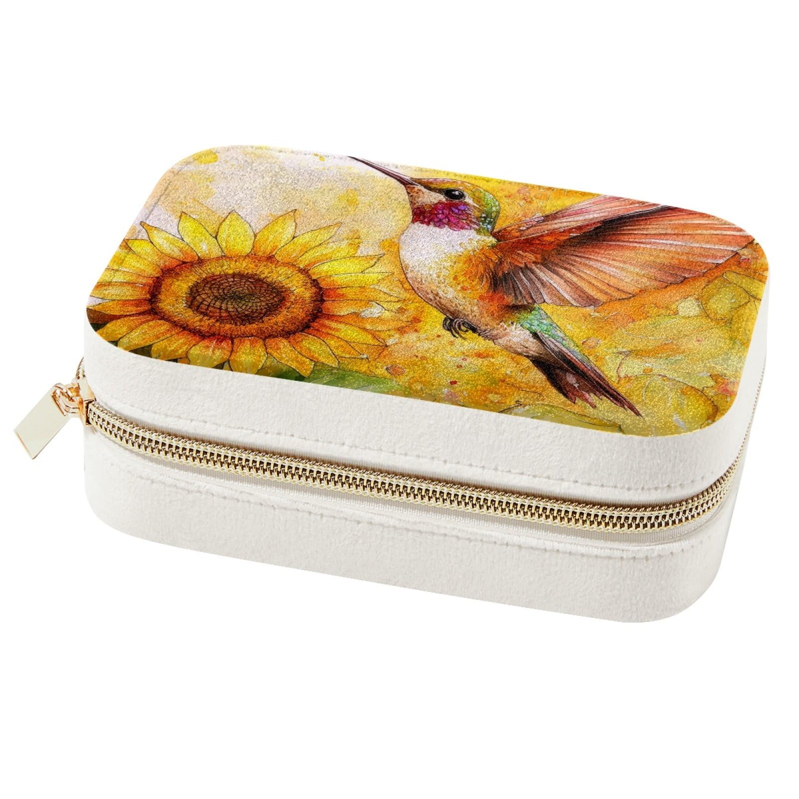 Boîte à bijoux portable avec imprimé colibri pour voyage