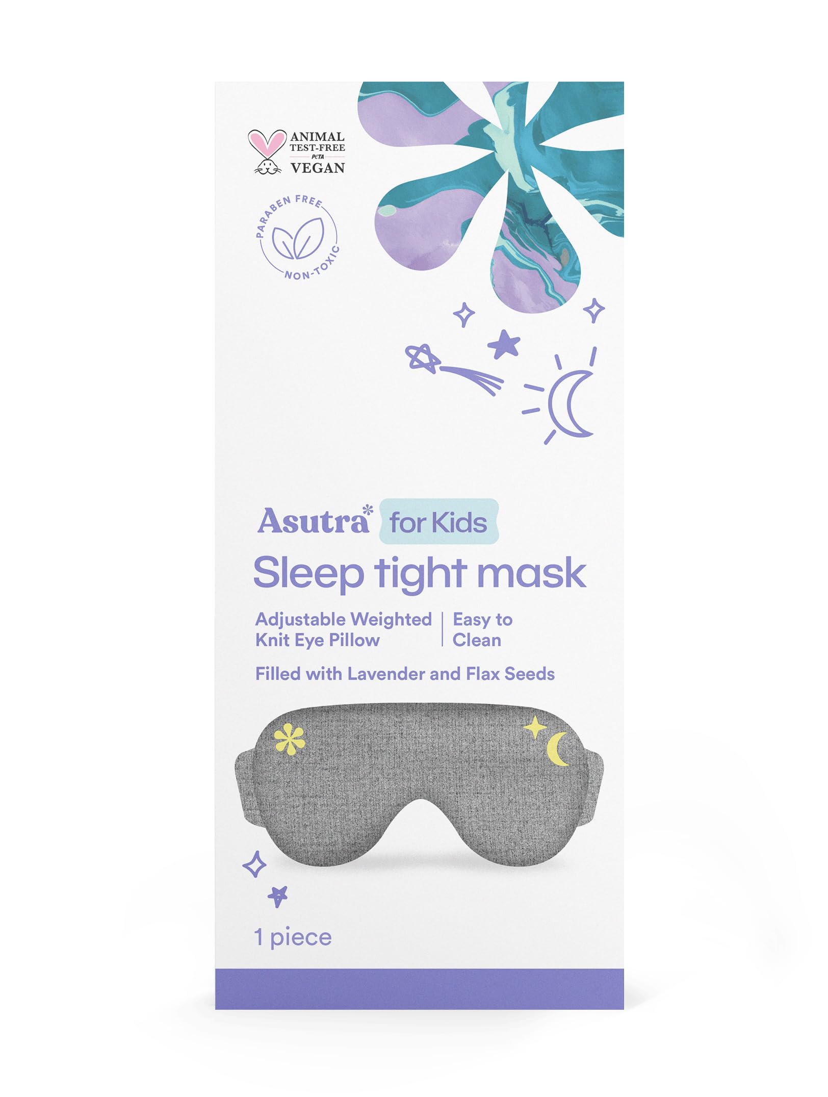 ASUTRA Kids Eye Pillow for Sleep, Gray Cotton Jersey | Filled w/Lavender Buds & Flax Seeds, Weighted Eye Mask, Meditation & Light Blocking Blindfold