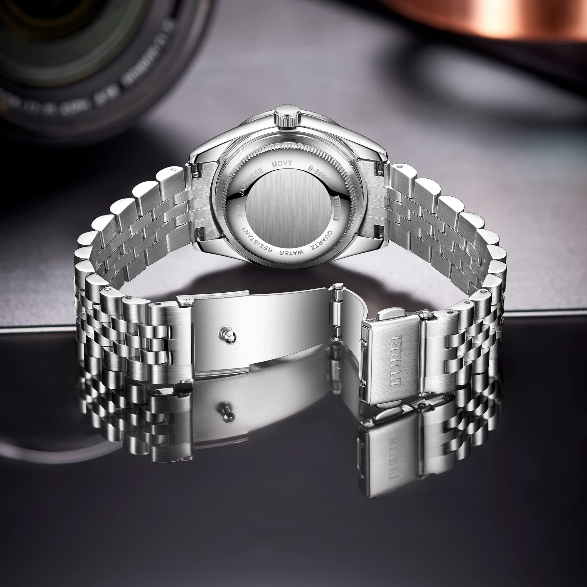 BUREI 36MM Moda Donna Orologio Argento Acciaio Inox Orologio da Polso Analogico al Quarzo con Calendario