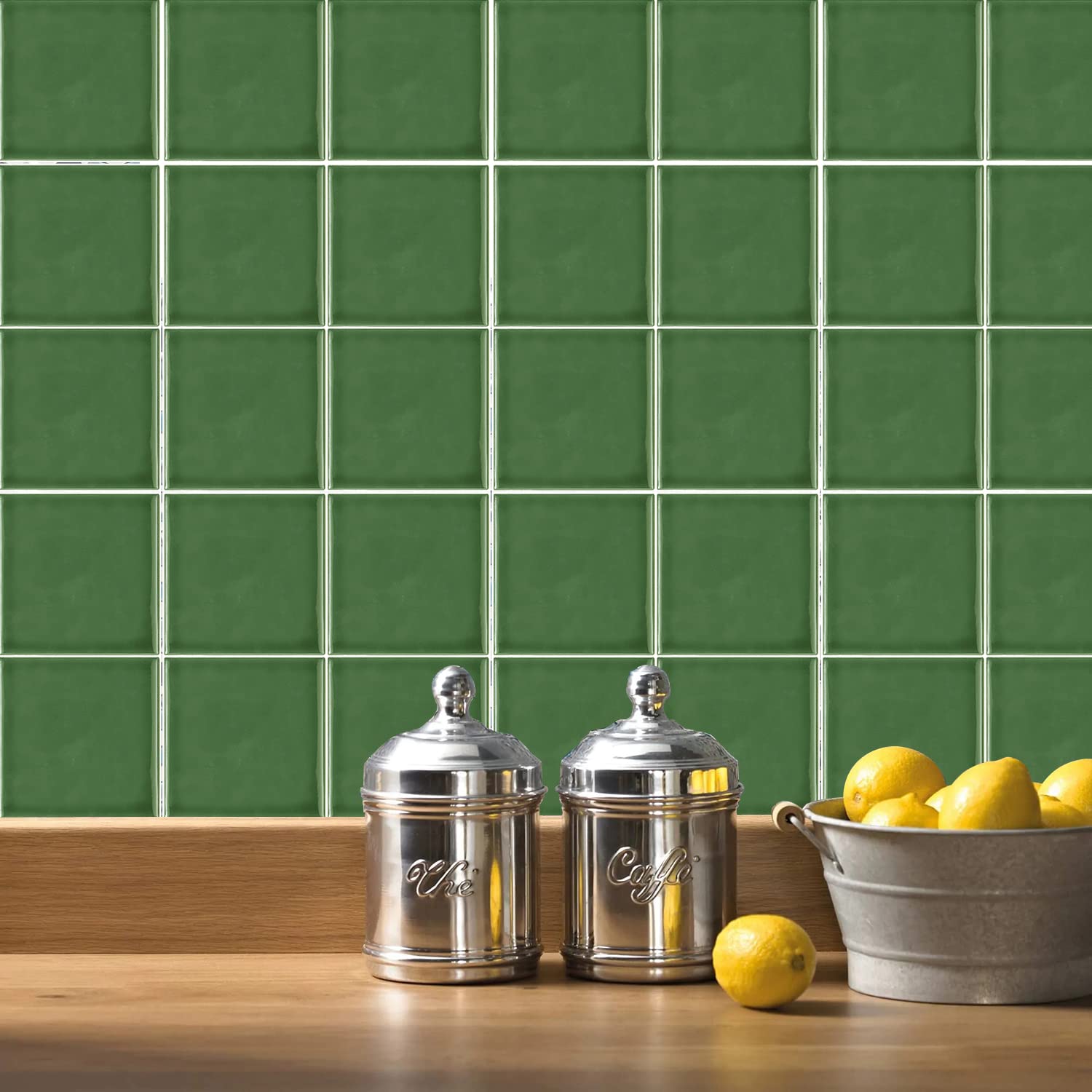 Alwayspon 25PcsX15cm/6inch Green Mosaic Effect Thick Tile Sticker, Vinyl Peel and Stick Self-Adhesive Splashback Waterproof Stick on Tile Transfer Sticker for Kitchen Bathroom Wall - Image 2