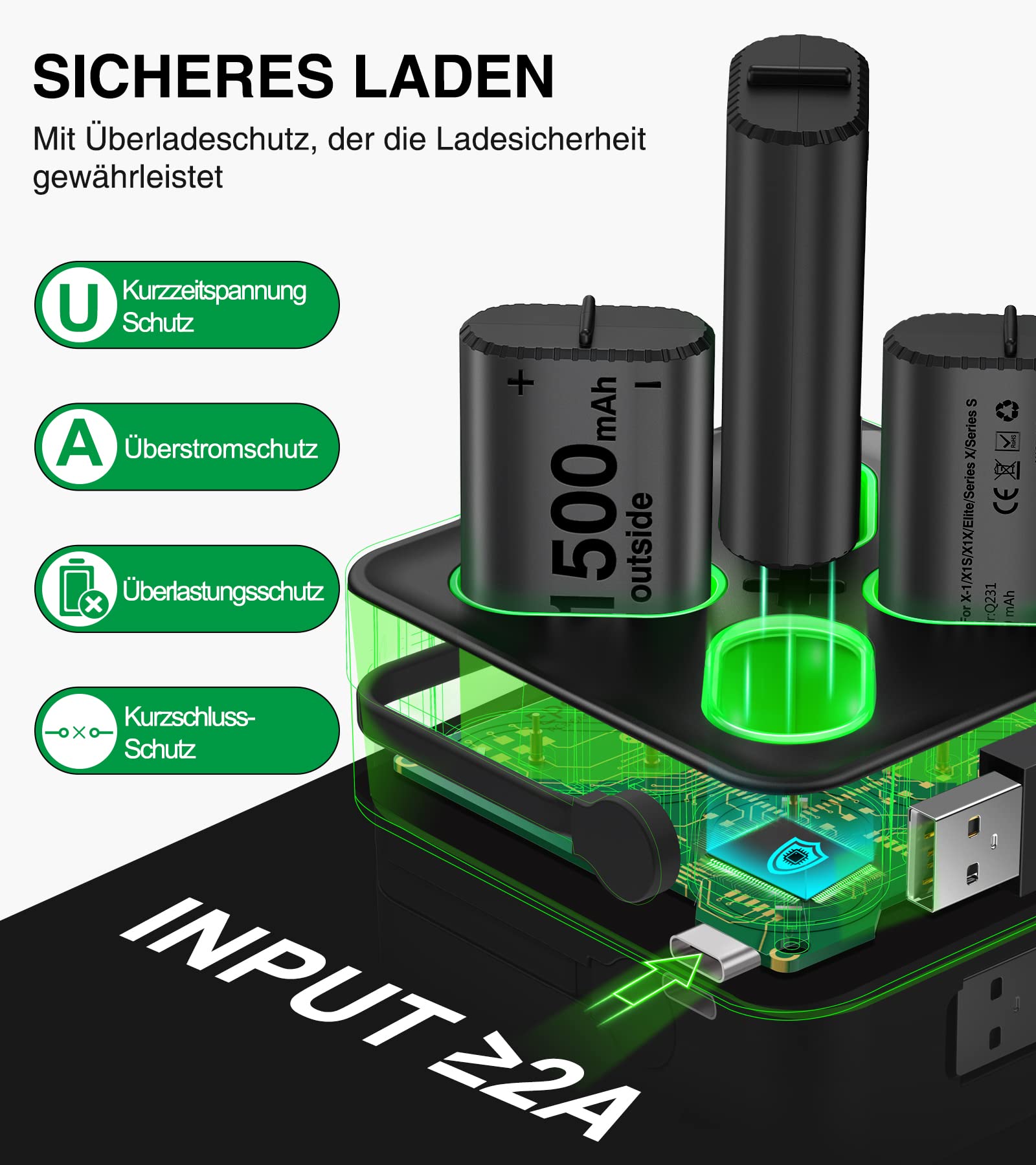 DinoFire Lot de 4 Batteries pour Manette Xbox/Series X/Xbox One, Station de Charge avec Affichage LED, Batterie Rechargeable 1500 mAh pour Manette Xbox Series X/S/Xbox One/Xbox One S/X/Elite