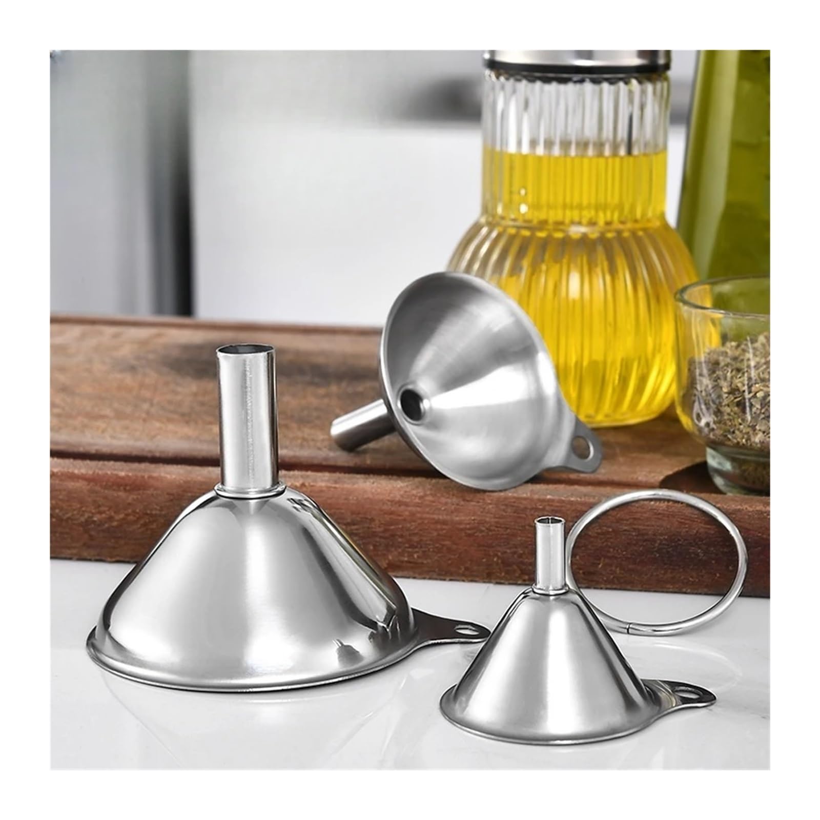 Set di imbuti da cucina, imbuti in acciaio inossidabile, imbuto in acciaio inossidabile, set da tre pezzi, mini imbuto, strumento for perdite di olio, strumento for perdite di vino, distributore di li