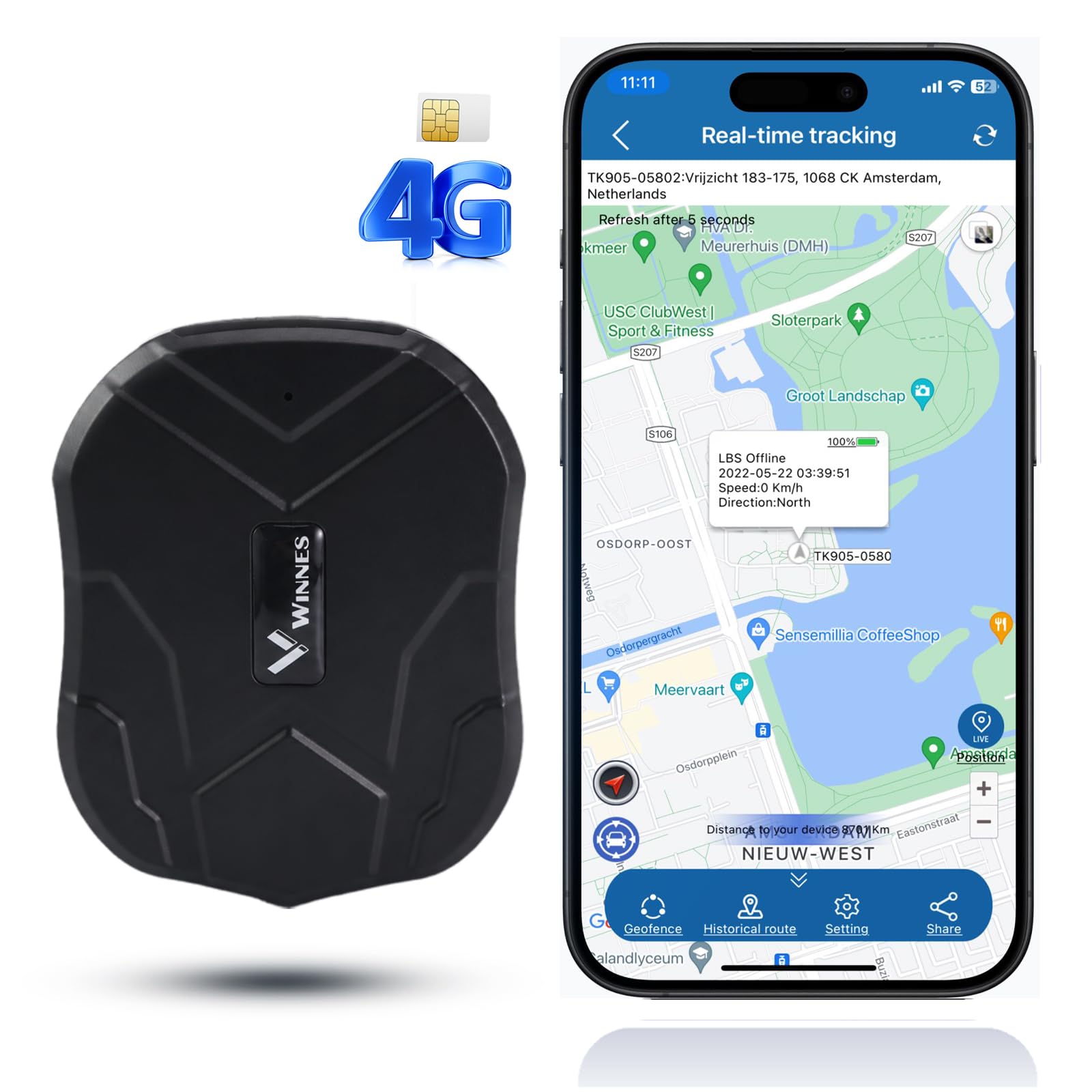 Traceur GPS Voiture 4G TK905E Aimanté avec SIM Intégrée Aimant Puissant