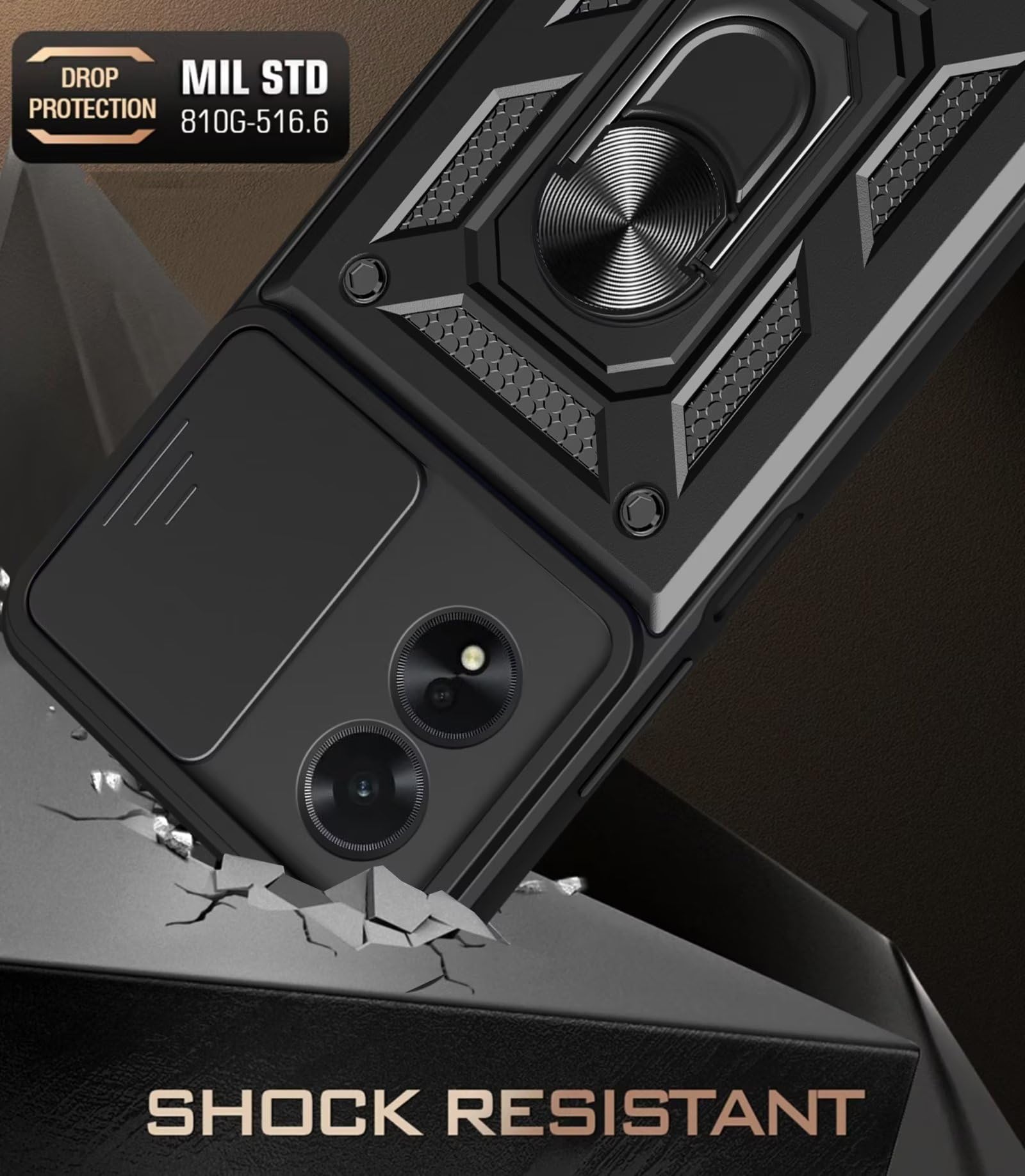 RankOne Custodia Con Anello E Finestra Scorrevole Per OPPO A58 (4G) – Anti-caduta Blu - 2