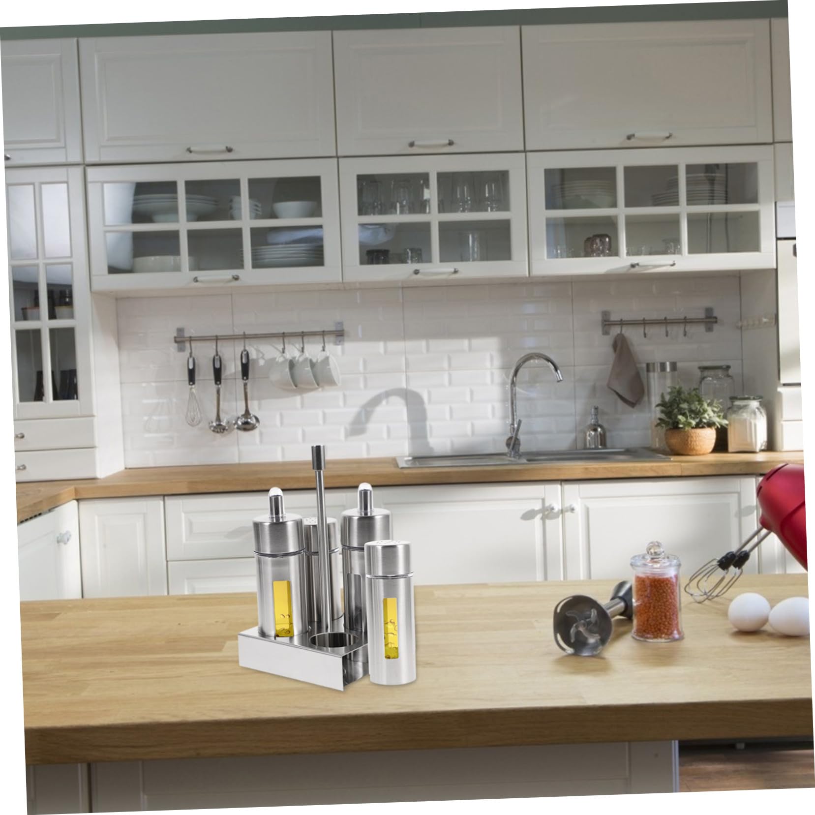 Cabilock Juego de 4 Botellas de Condimentos de Acero Inoxidable Diseño Extraíble y Transparente, Fácil de Verter, Adecuado para Cocina y Hogar en Color Plata