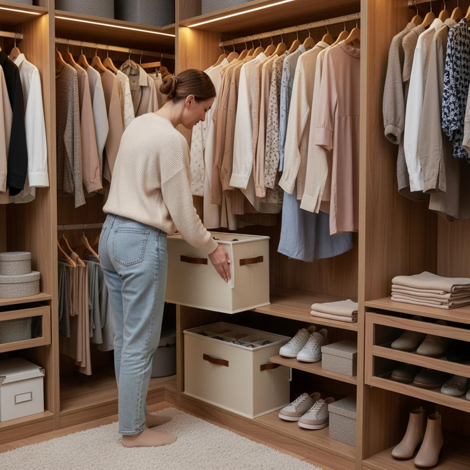 2 Pack Shoe storage Organizer for closet with wheels,No Assemble Required Shoe boxes with premium waterproof material，Adjustable Dividers Fits 16 Pairs,shoe Storage Bins with Reinforced Handle