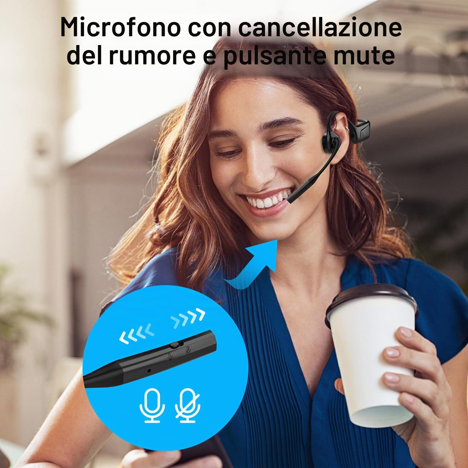 Auricolari Bluetooth aperti con microfono, auricolari wireless con riduzione del rumore e pulsante mute, supporta aptX-LL/aptX-HD, progettati per riunioni e home office (nero)