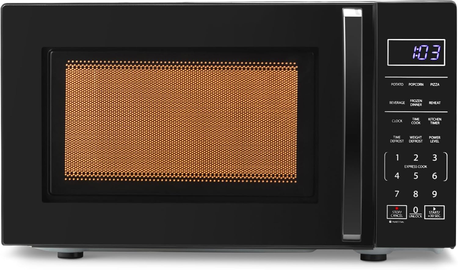 Amazon Basics Countertop Microwave Oven with LED Light and Child Lock, 700W, 0.7 Cu.ft, Black