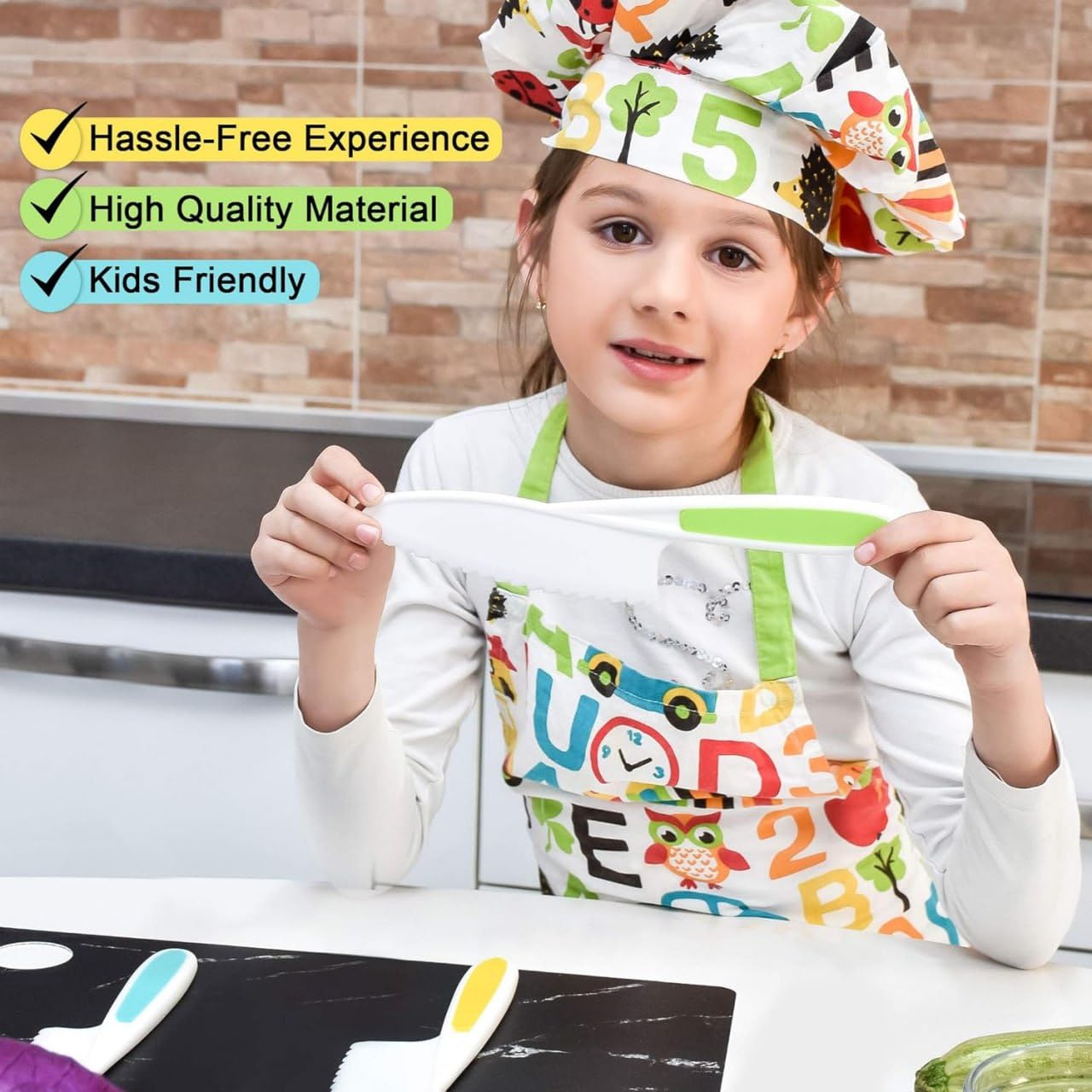 APURK Kids Cooking Knife Set | Safe BPA-Free Nylon Knives for Children | Real Cooking Tools for Toddlers | for Cooking/Baking/Learning | Family Fun Accessories (Set of 3 PCs,Multicolor) 1