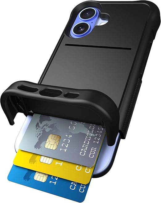 Scooch® for iPhone 16 Case with Card Holder, Wingmate Wallet Case with Hidden Card Slot and RFID Protection for up to 4 Cards, 10-Foot Drop Protection, Black