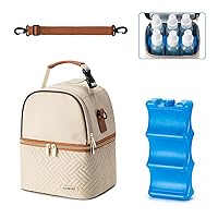 Vista 15 de Bolsa enfriadora de leche materna con bolsa de hielo para 6 biberones de hasta 9 onzas, bolsa enfriadora con bomba de leche materna con correa