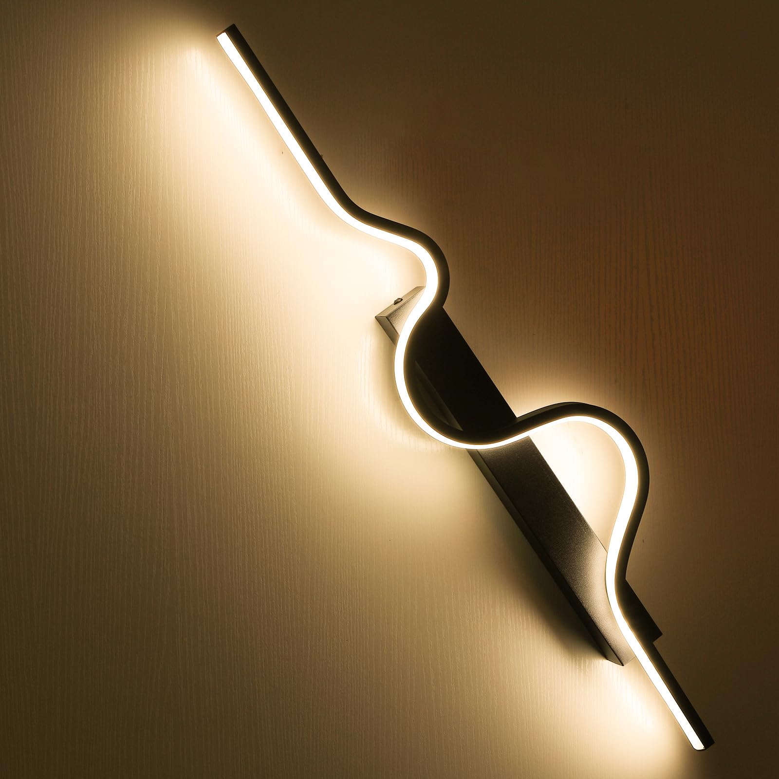 LIGKIN LED Indoor Wall Lamp 20W Wave Creative LED Wall Lamp 3000K Warm Light Acrylic Light Modern Room Staircase Hallway Light, 60CM — image 1