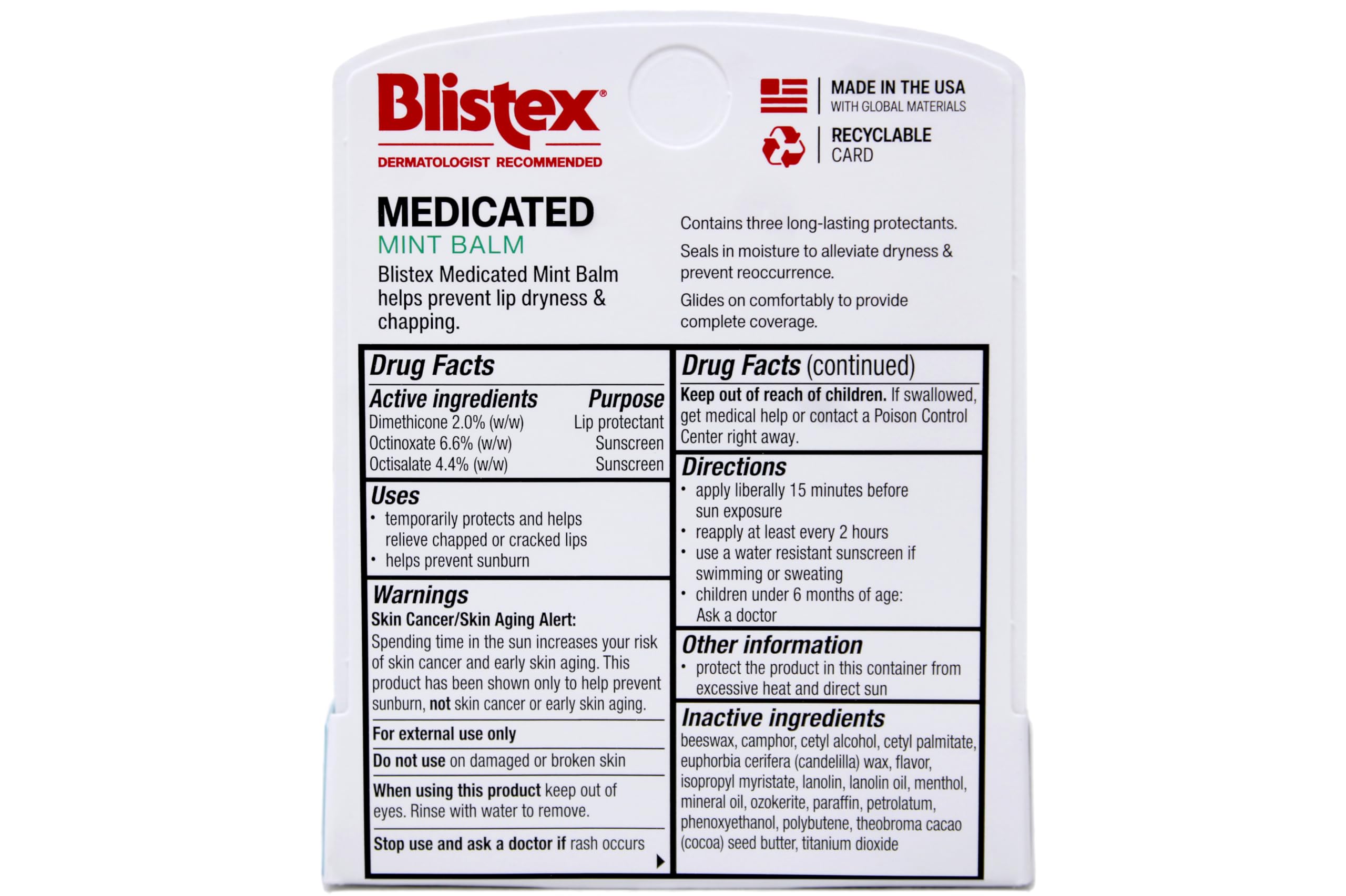 Blistex Medicated Mint Balm Lip Protectant/Sunscreen SPF 15, 0.15 oz (Pack of 7)