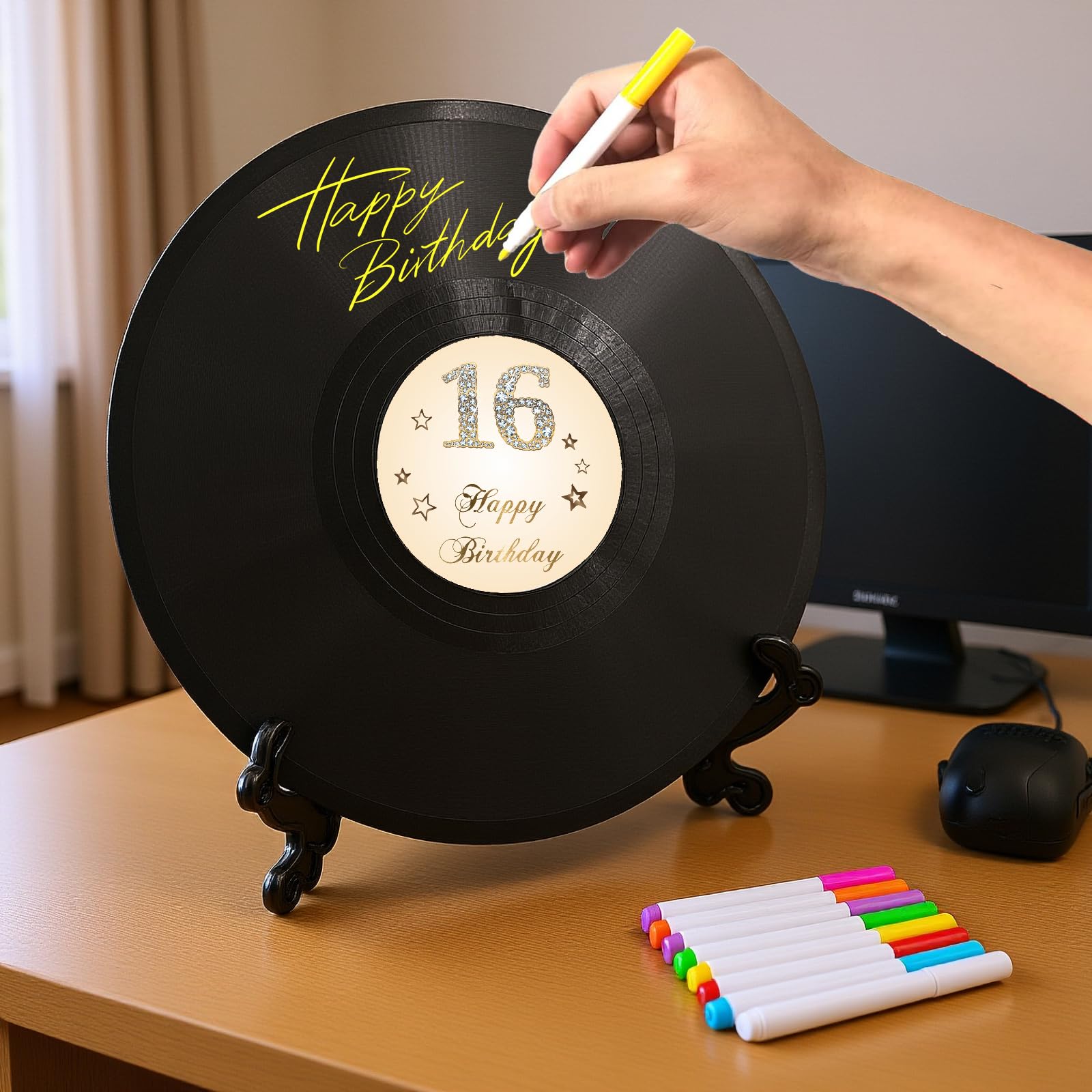 Płyta winylowa 'Sweet 16 Birthday' dekoracje 38 cm x 11,15 cm, dekoracje na 16. urodziny, przyjęcie, plakat, alternatywa dla księgi gości na 16. urodziny, świetny prezent dla dziewcząt lub chłopców