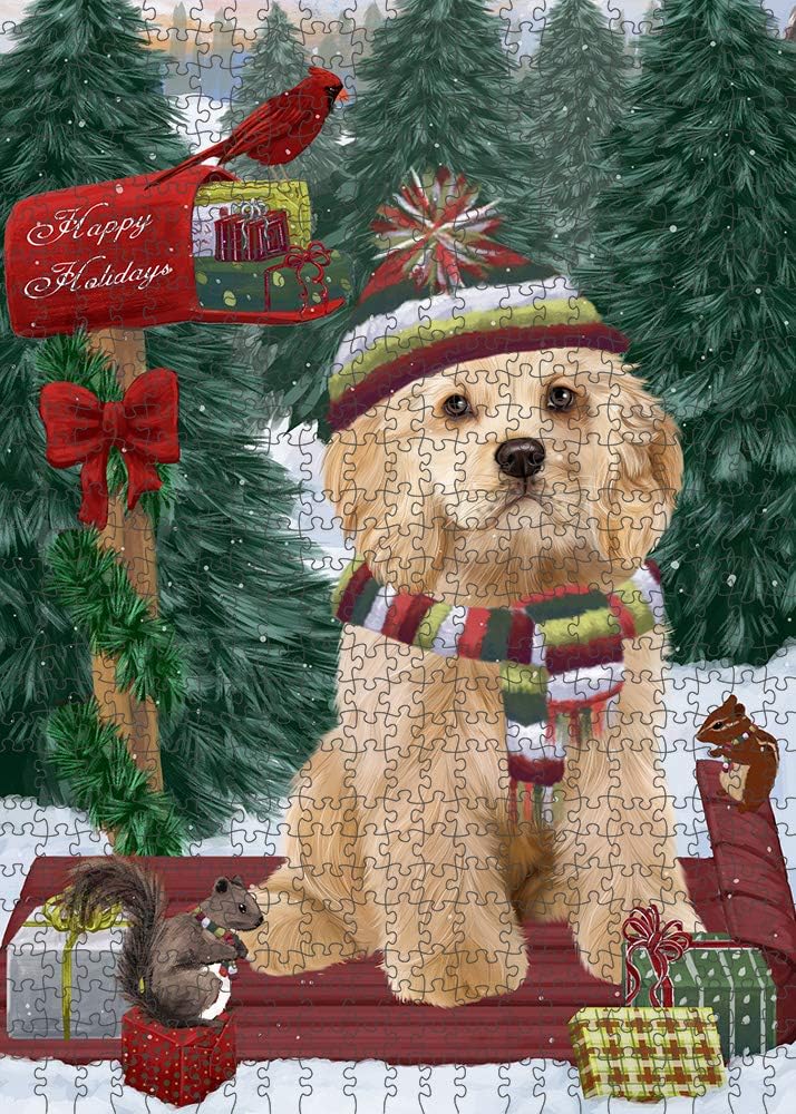 Merry Christmas Woodland Sled Cocker Spaniel Dog Jigsaw Puzzle for Adults - Animal Printed Interlocking Puzzle Game Artwork - Gift for Dog Lover's -1000 Pcs 29.5"x19.7", PZLE60631