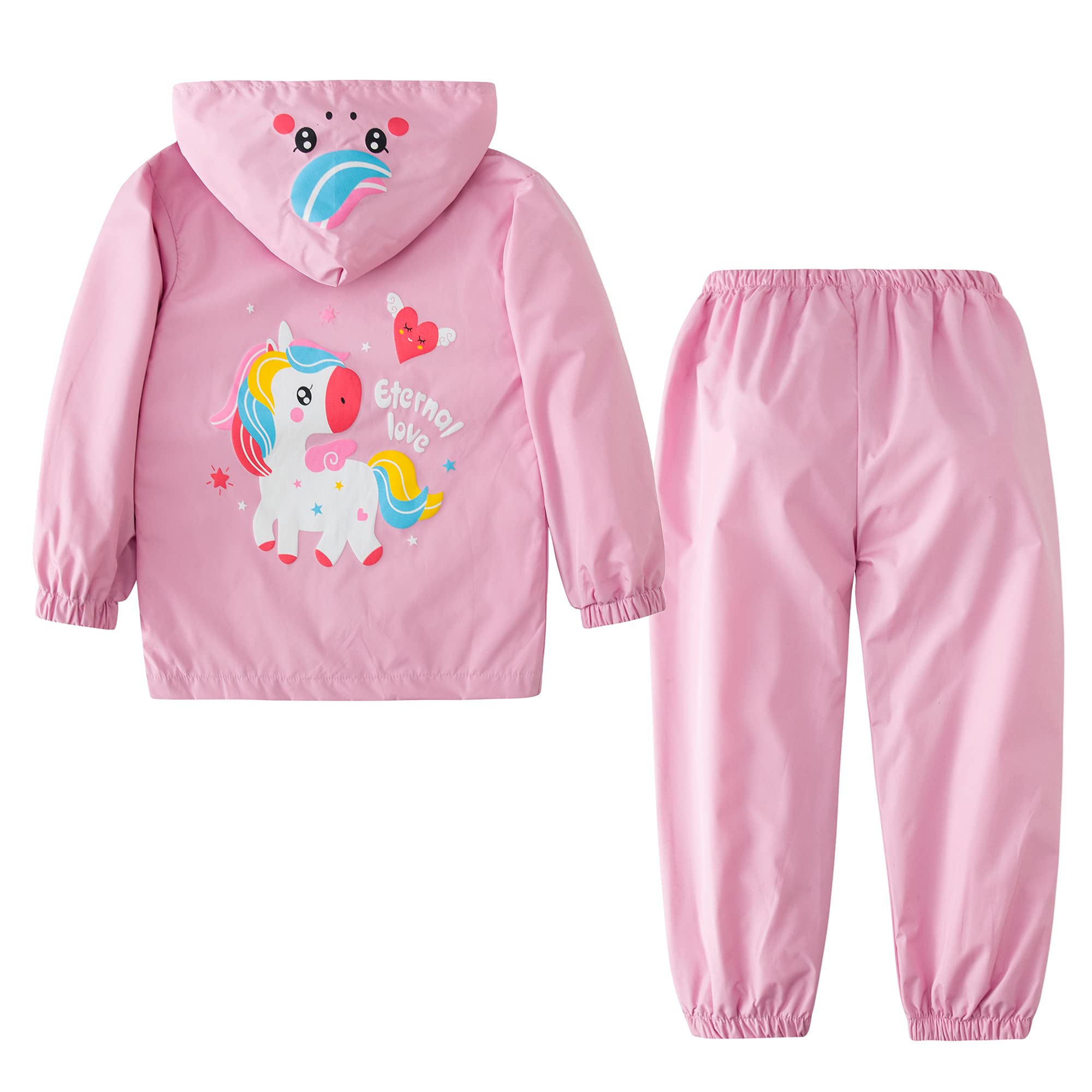 LZH Boys Raincoat Bambini Bambini impermeabili Girls con cappuccio, Pantaloni Giacca Vestito leggero 2 pezzi Set