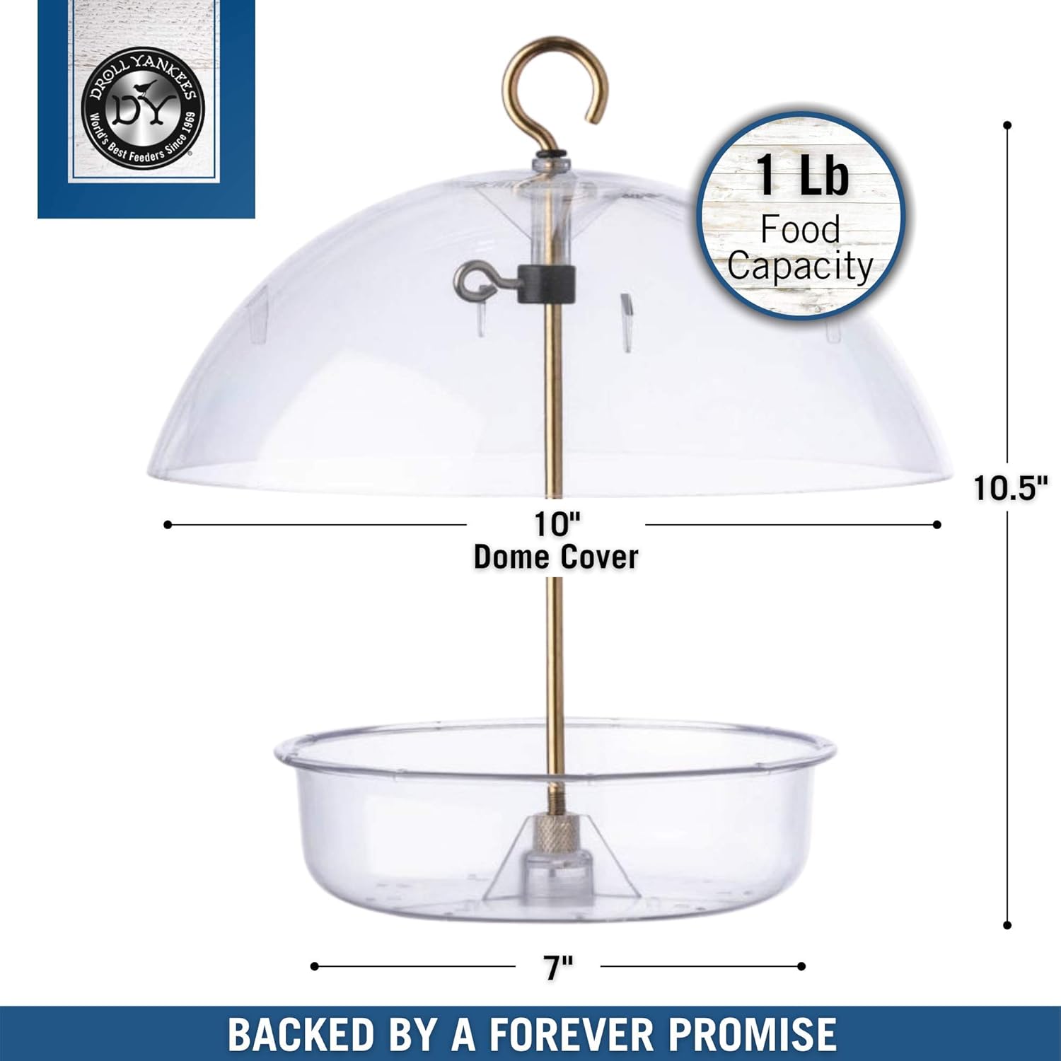 Droll Yankees Seed Saver Platform Feeder, Birdseed, Fruit, Suet, or Mealworms, 10-Inch Dome