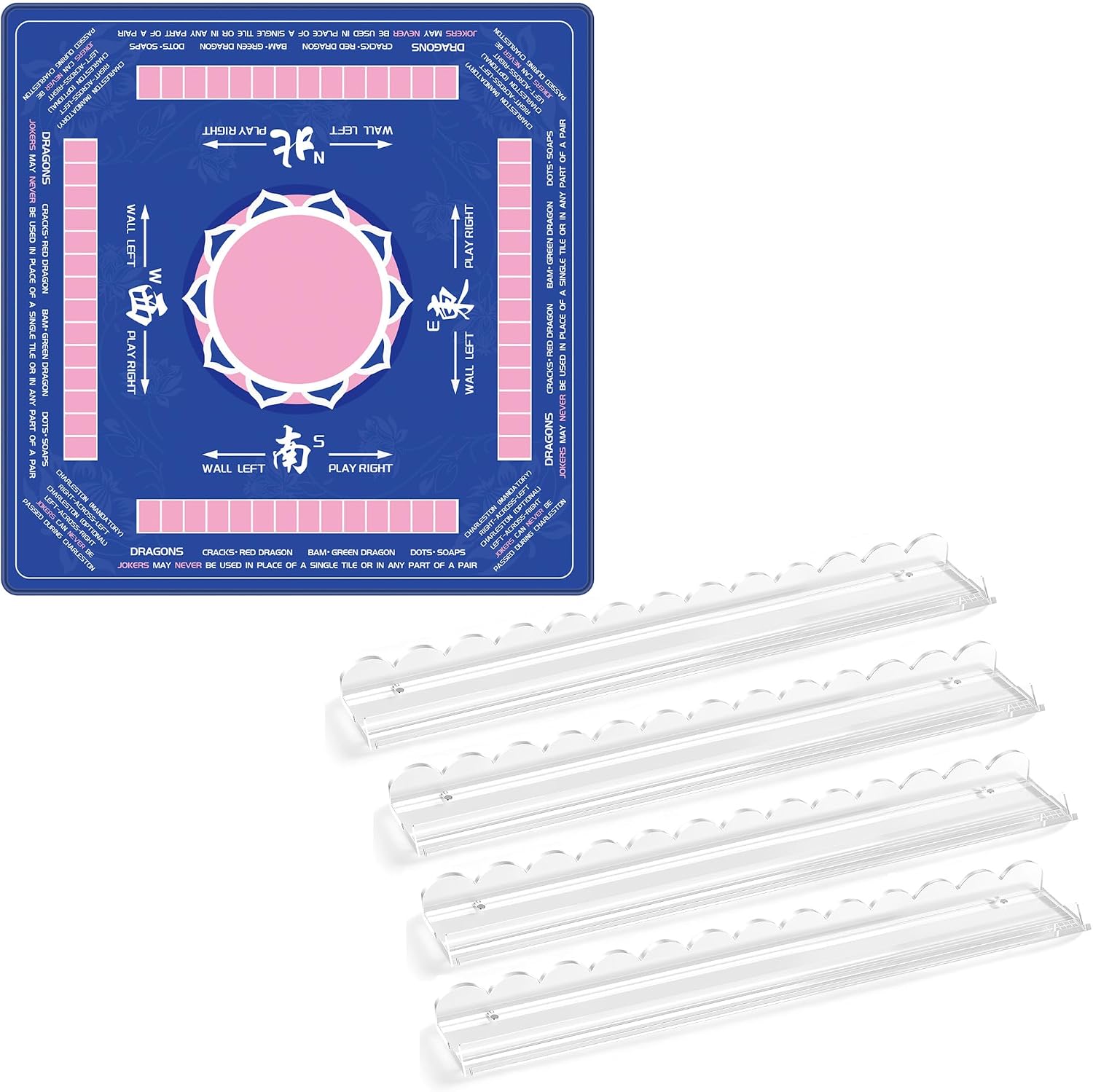 Mahjong Mat with Rules 33" & Mahjong Racks with Magnetic Pushers 17.5"