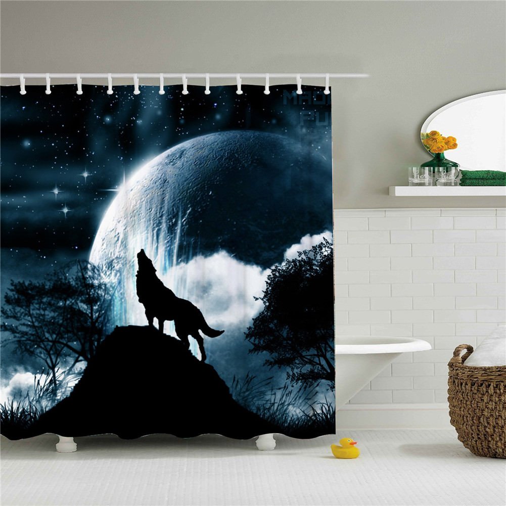 Wold Haol At The Moon Shower Curtain-Polyester Waterproof Shower Curtain 12 Hooks Included,Bathroom Accessories,72" x 72"