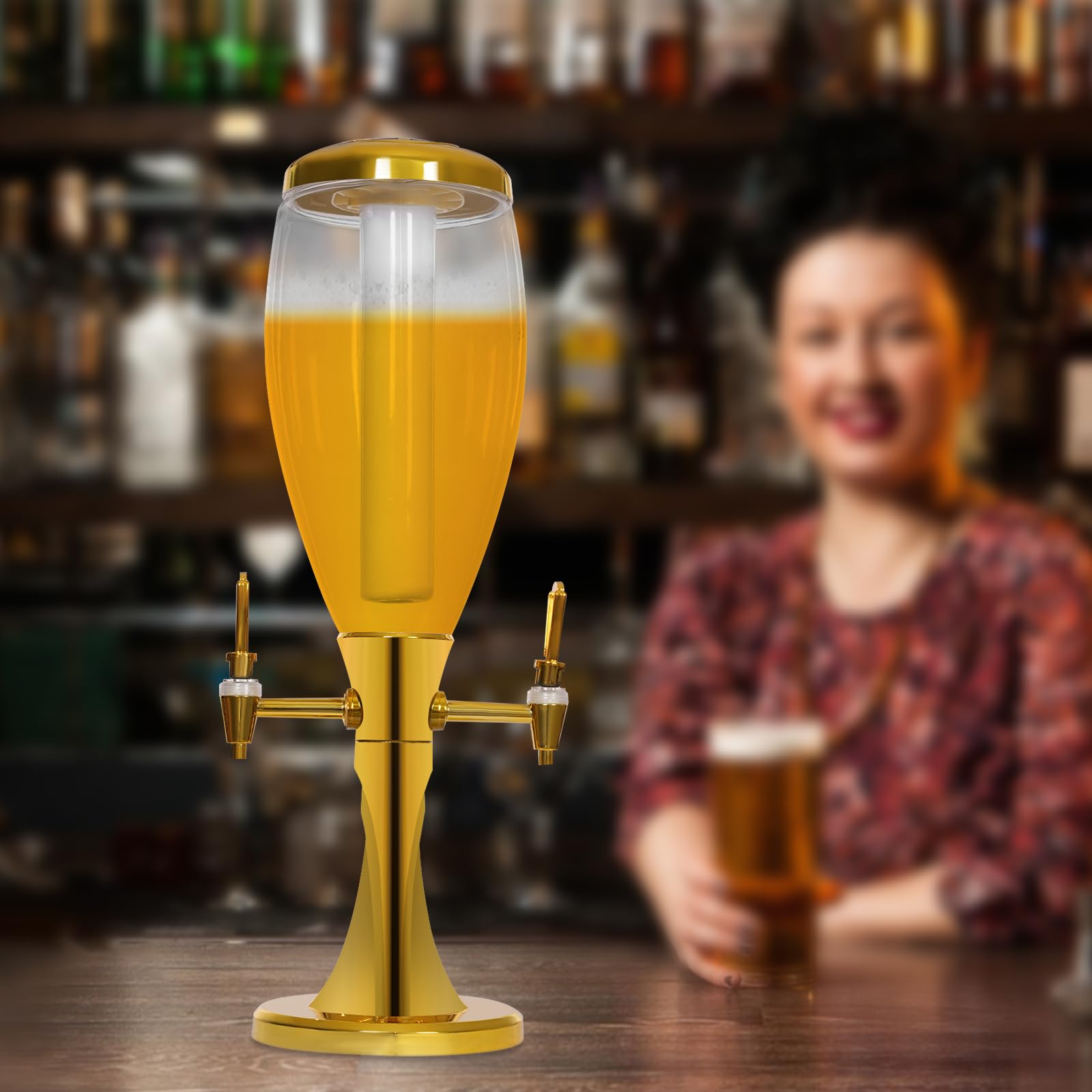 Columna de cerveza de 3 litros con dos grifos, dispensador de bebidas para whisky, vino, cerveza, zumo