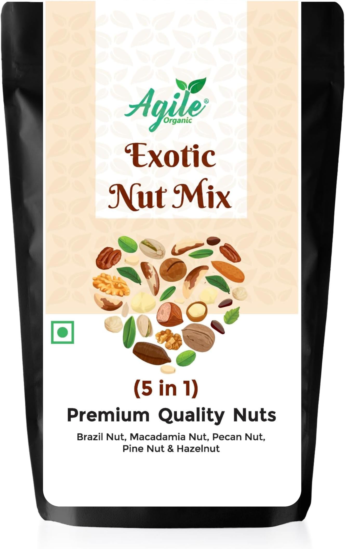 Agile Organic Exotic Nut Mix 200g | Premium Mixed Nuts | Hazelnut | Brazil Nut | Pecan Nut | Macadamia Nut | Pine Nut | mix nuts 200gm (200g)