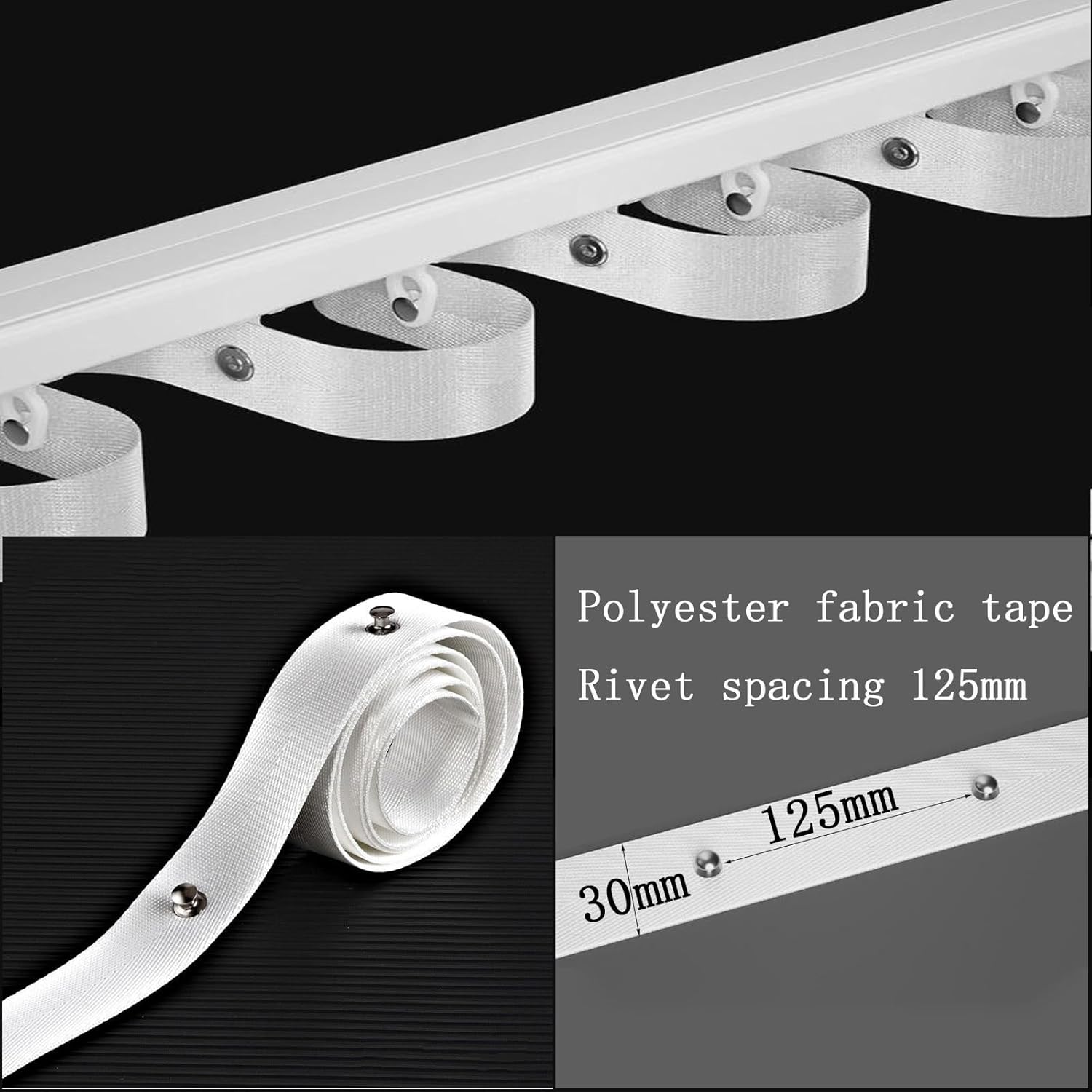 Ceiling Curtain Track Set White 3.3ft - 19.7ft Heavy Duty Ceiling Mount Curtain Rails, Ripplefold Snap Track with Tape Set, Ripple Fold Traverse Track System, Room Divider Curtain Rod(1.2m(3.9ft))