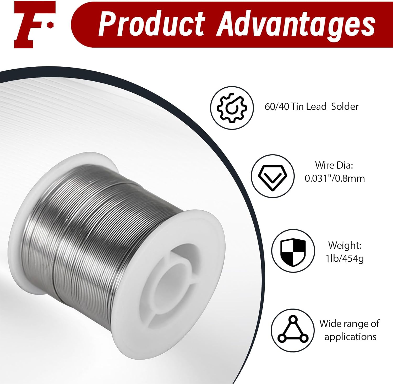 findmall 60/40 Tin Lead Rosin Core Solder Wire for Electrical Soldering 0.031"/0.8mm 1lb/454g