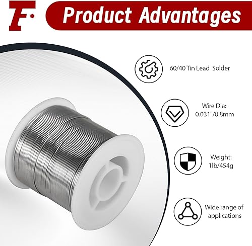 Miniatura 3 de findmall Alambre de soldadura de base de colofonia de plomo de estaño 60/40 para soldadura eléctrica 0.031"/0.8mm 1lb/454g