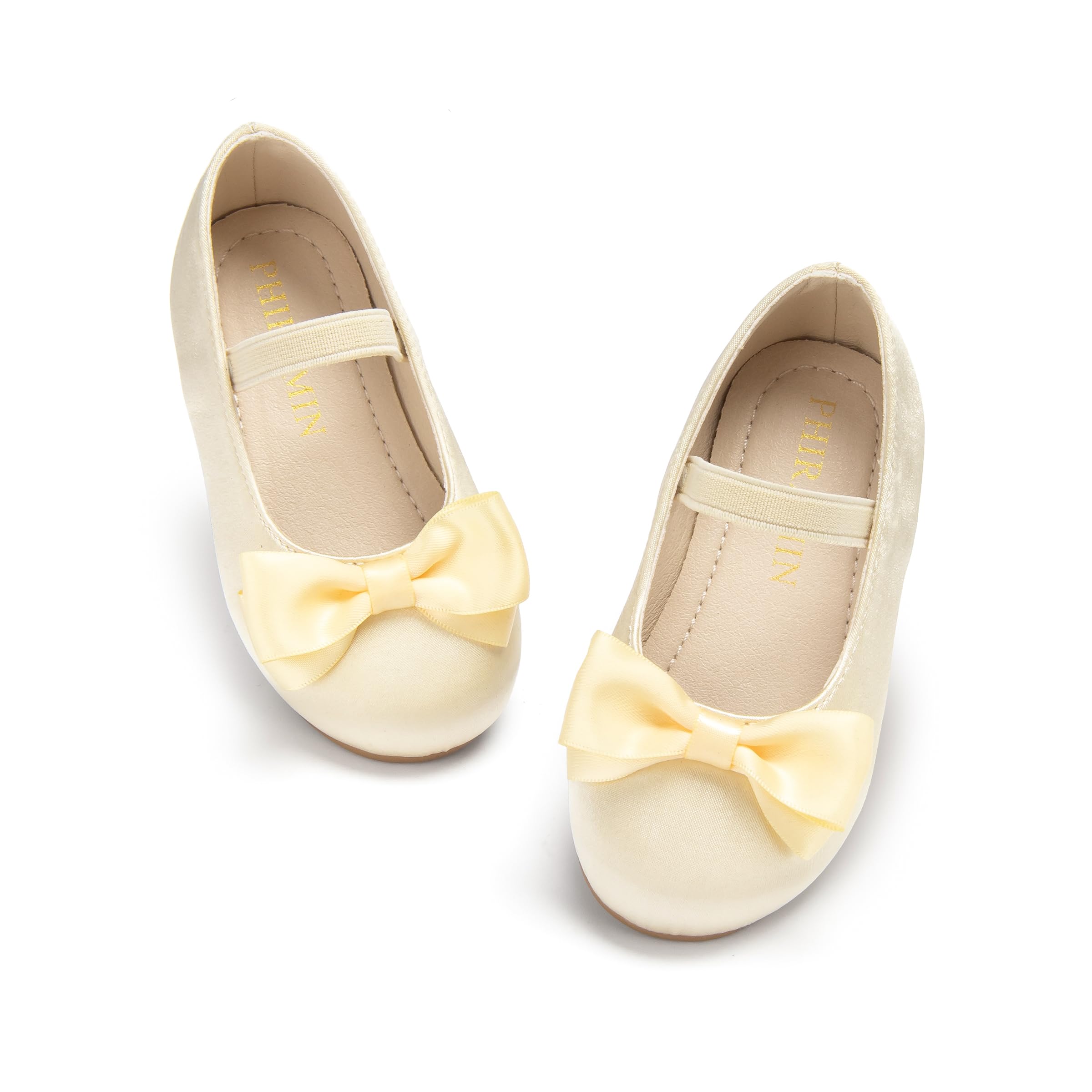 PHIRAMIN Toddler Flower Girl Dress Shoes - Little Girl Ballet Flats Bow Wedding Party