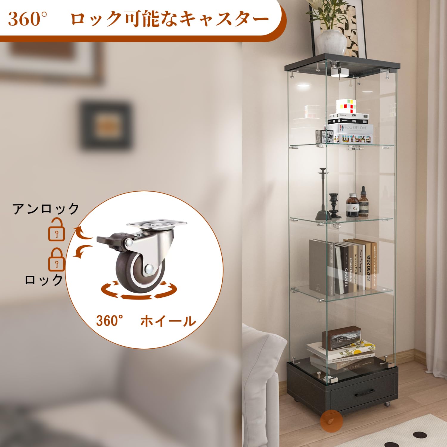 木製　ディスプレイ　キャビネット　白 ガラスキャビネット 幅60cm 姫系 扉タイプ フラップ扉 完成品