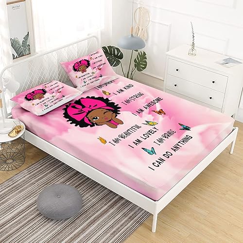 Miniatura 3 de Black Girl Magic - Juego de sábanas bajeras de tamaño individual para niña afroamericana, bonito juego de sábanas bajeras de princesa negra afro