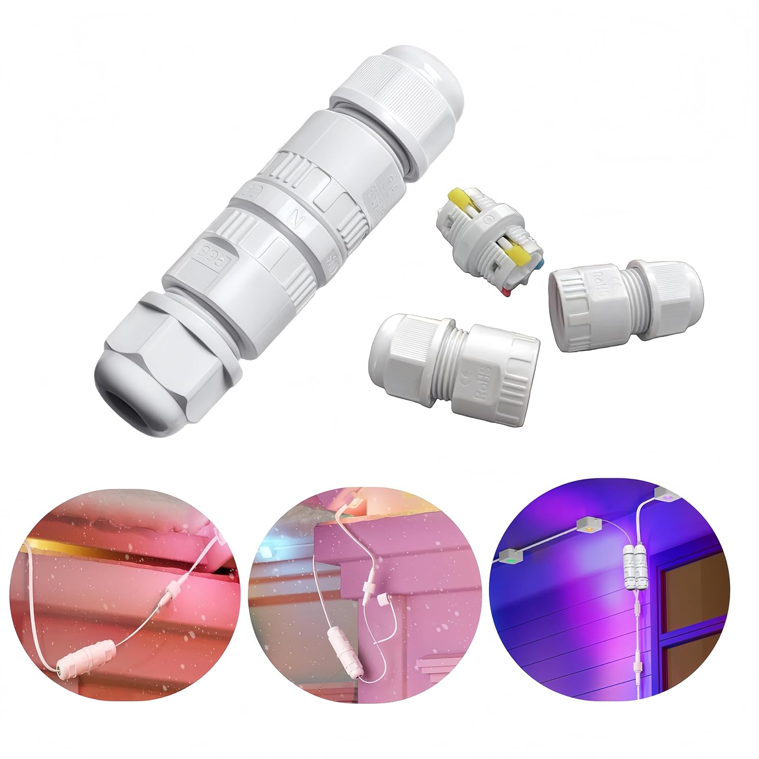 Waterproof Electrical Connectors for Govee Permanent Outdoor Lights,Junction Box Waterproof for Outdoor Road Landscape Lights,External Cord Boxes,Cable Diameter Ø5-12mm (5pcs)