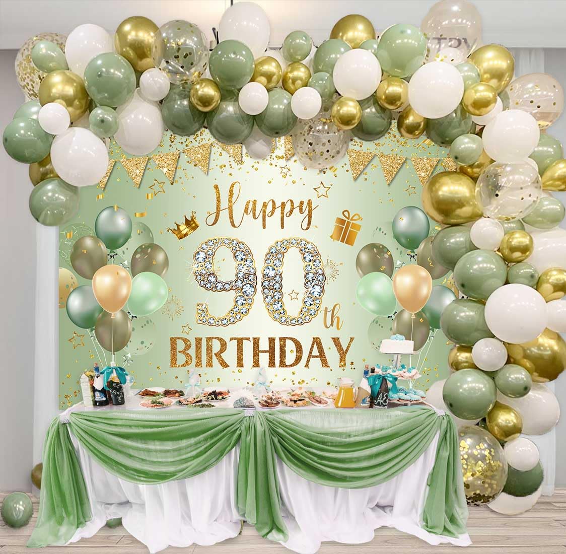 Happy Birthday Banner Backdrop - Large 3.77x5.9 Ft Party Decor For Men, Women (90th Birthday Shown)