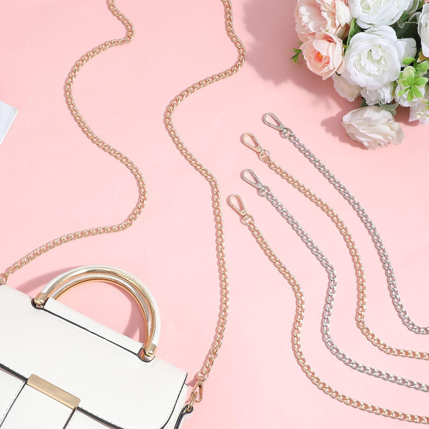 10 Pack 47 Inch Purse Chains for Handbags, Metal Chain Purse Strap Replacement in Gold & Silver Colors, DIY Crossbody Bag Straps with Secure Clasps for Shoulder Bags and Purses