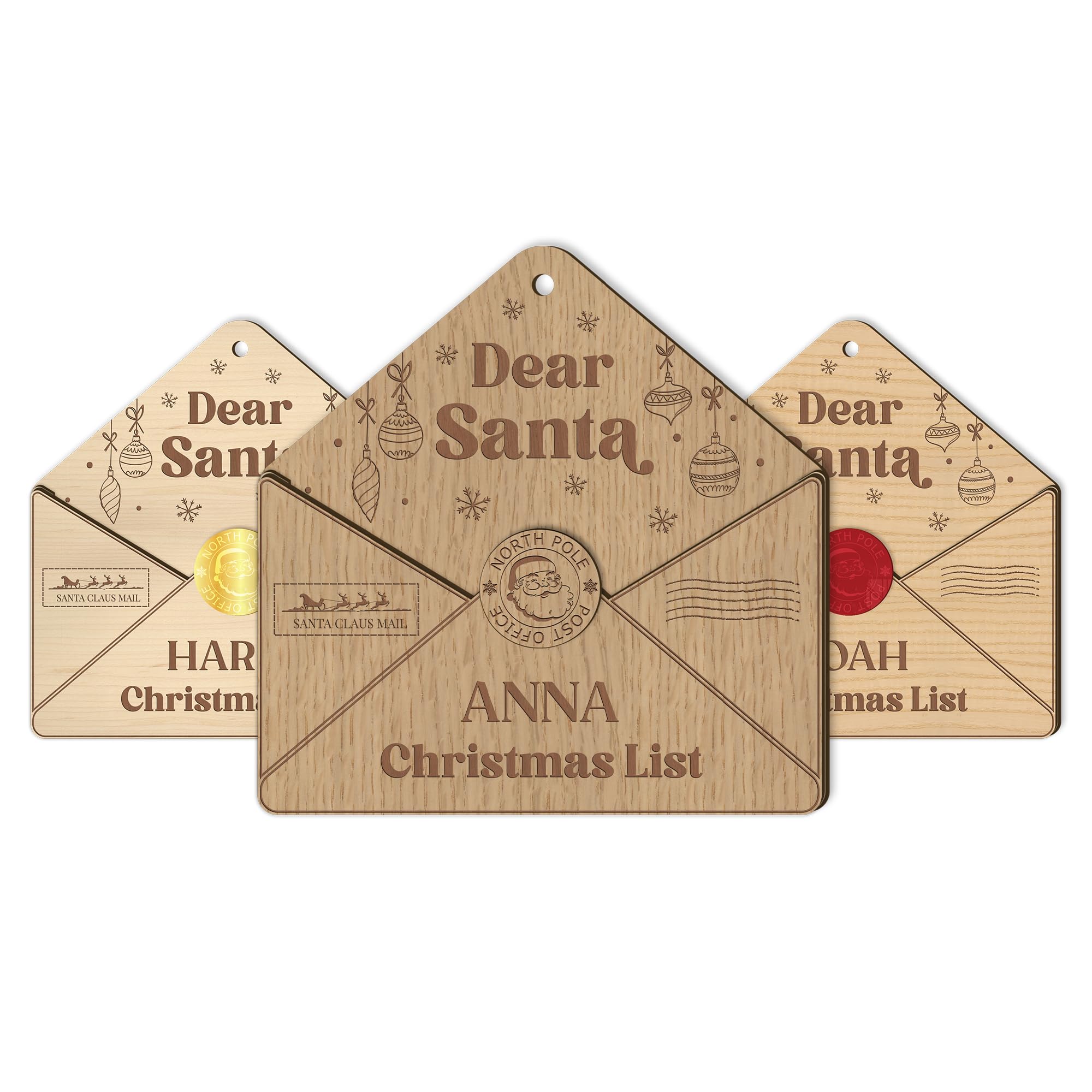Personalised Letter to Santa Wooden Envelope Ornament Baubles Gifts Christmas Tree Decorations Custom Wooded Christmas Ornaments Xmas Gifts for Kids Girls Boys Toddler New Baby