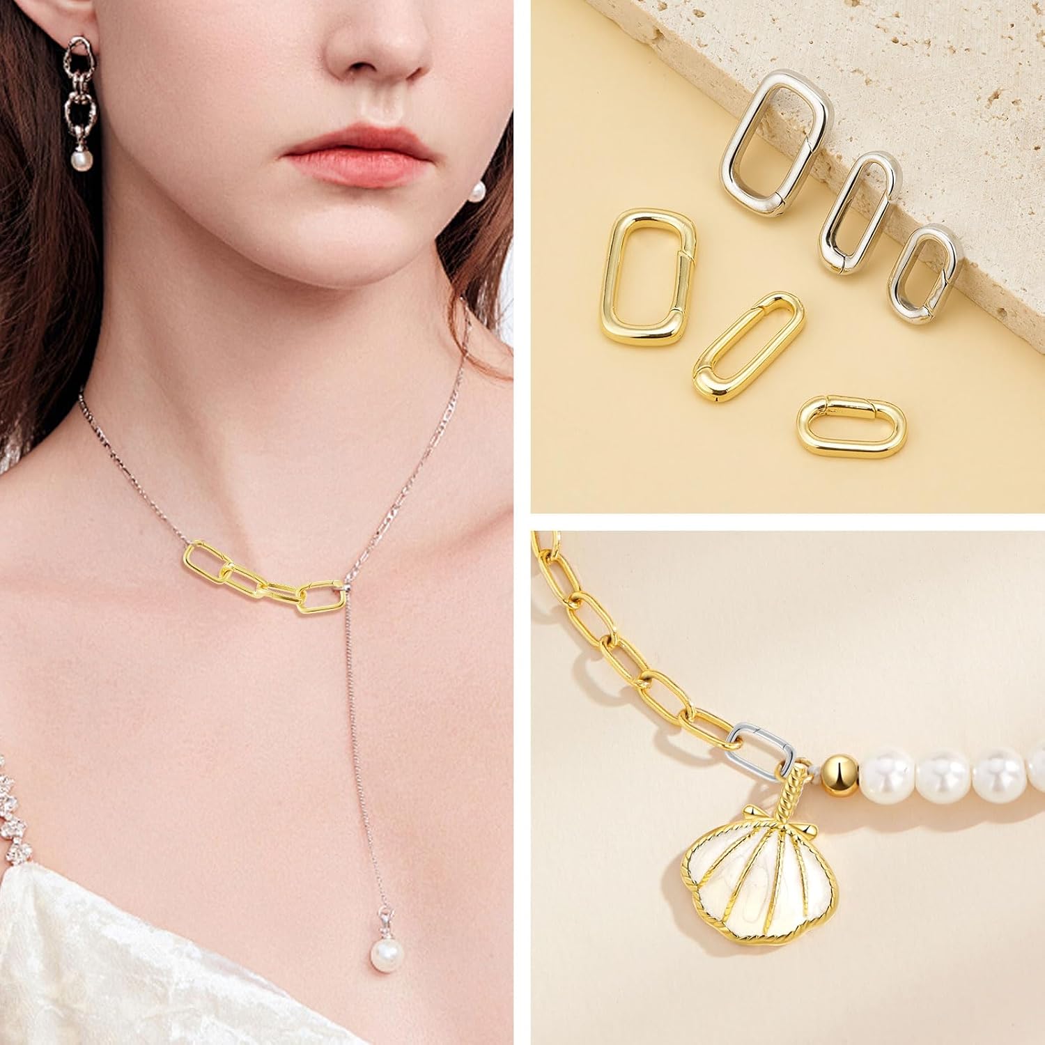 10pcs Oval Clasp Carabiner,Jewelry Necklace Connector for Extend or Repair,Silver-17.9mm - Image 5