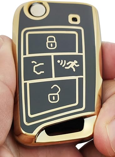 Vista 3 de Funda protectora de TPU para llavero compatible con VW Golf R GTI MK6 MK7Tiguan Taos Passat Jetta Beetle Polo plegable llavero (negro)