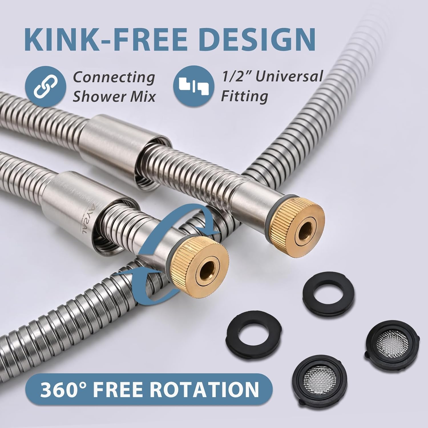 Brushed Nickel Shower Hose Extra Long 304 Stainless Steel Handheld Showerhead Hose, Anti Winding Interface, With Brass Insert And Nut - durable Rv Shower Hoses Replacement(Brushed Nickel, 59 Inches)