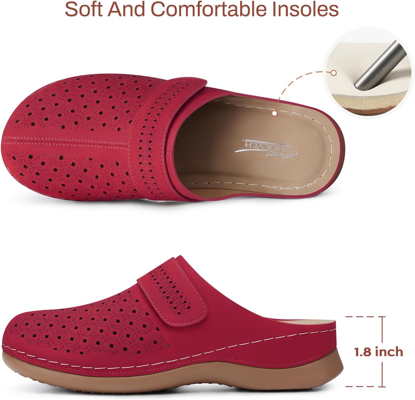 SHIBEVER Clogs for Women Mules Shoes: Comfortable Slip On Closed Toe Sandals Summer Casual Walking Platform Slides Red Size 9 - Image 4