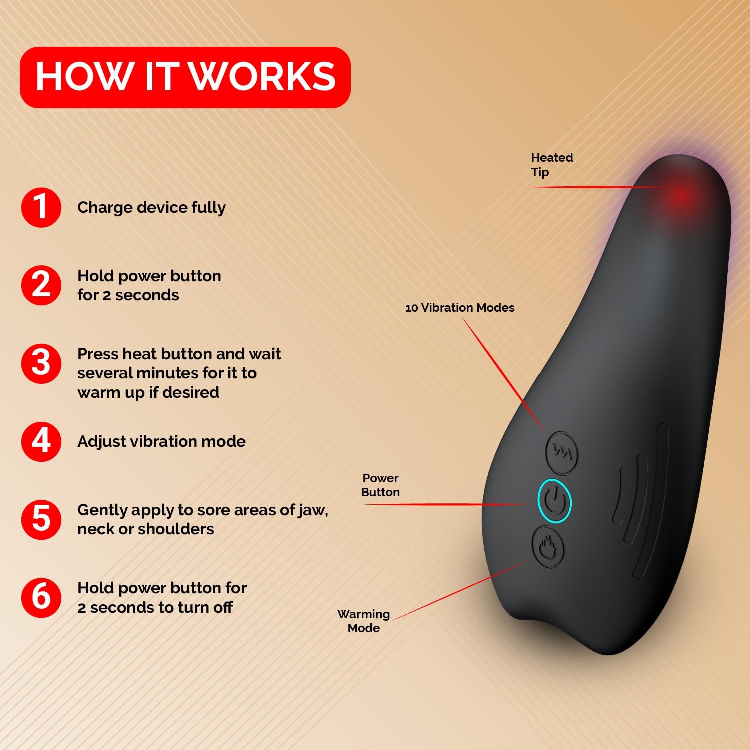 TMJ Relief Products Jaw Massager with Advanced Heating Modes - TMJ Massager - Jaw Massager TMJ - Ergonomic TMJ Massage Tool - Gentle Vibrations and Heat for Pain Relief, Tension, and Stiffness