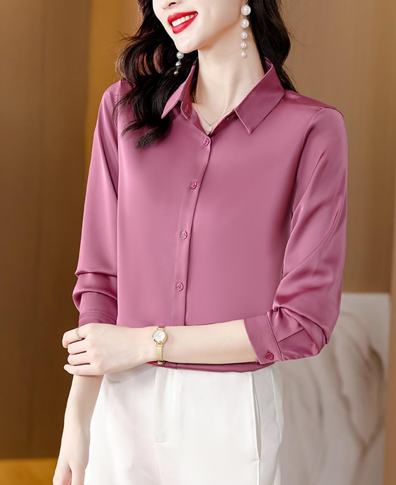 HNVAVQ Camicia in Seta Donna 100% Seta Blusa Manica Lunga Elegante da Ufficio