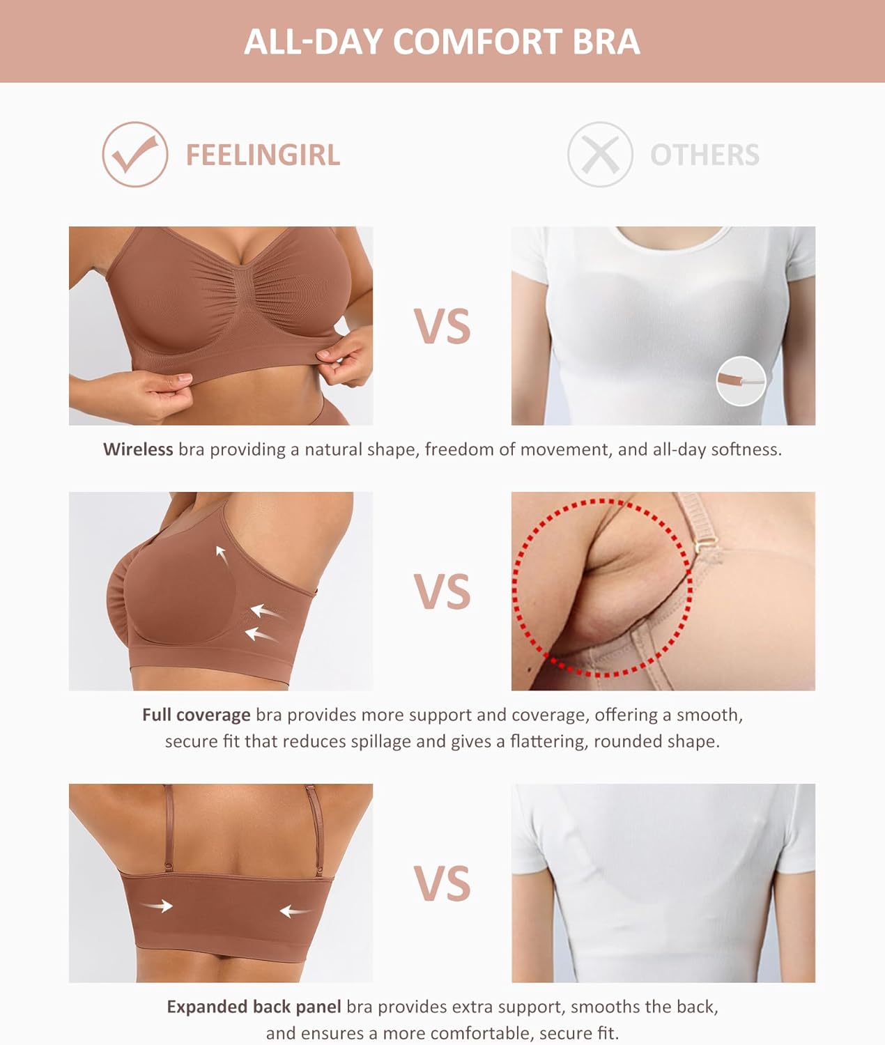 FeelinGirl Bras for Women Wireless Bralettes No Underwire Unlined Seamless Everyday Bras 3-Pack - Image 3