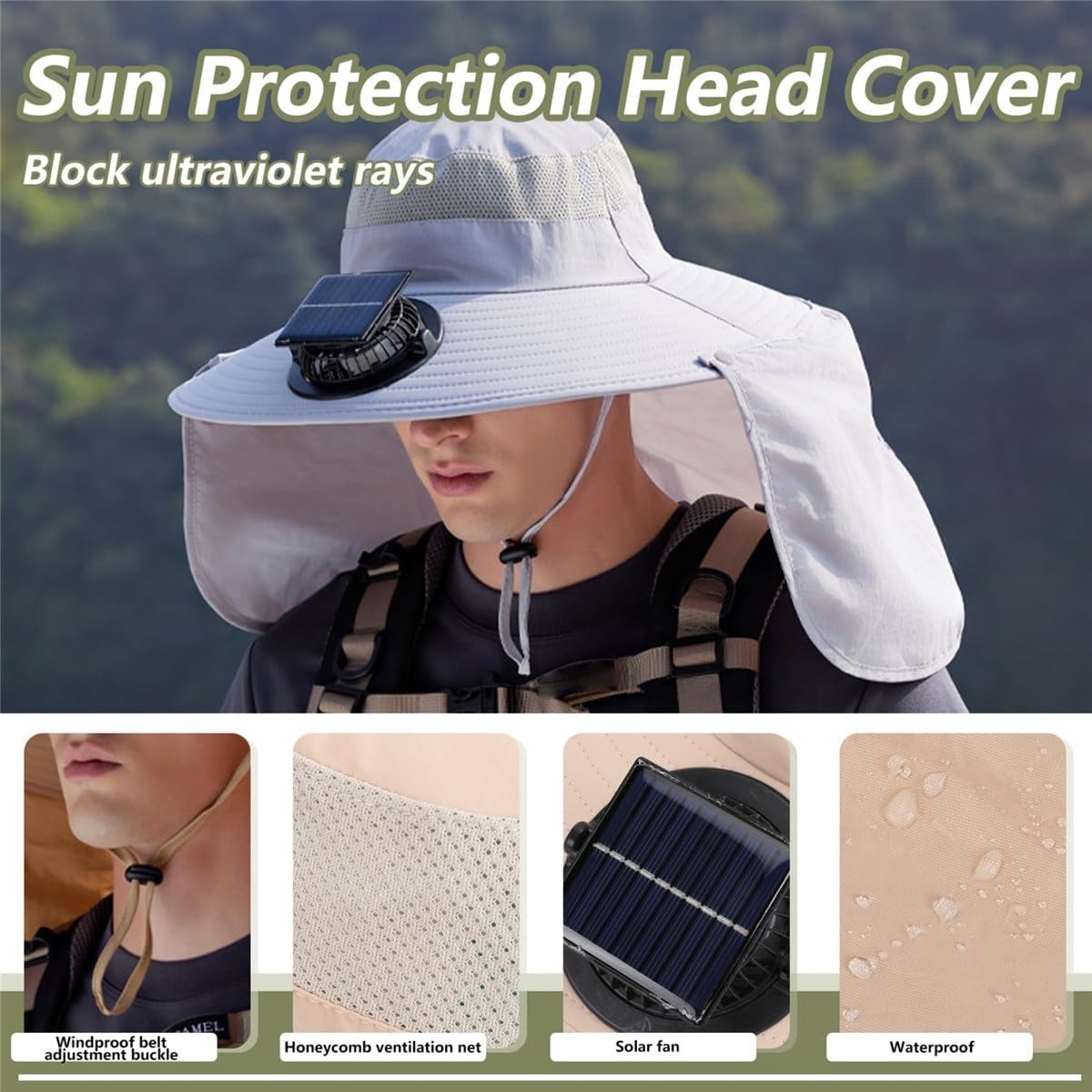 Windproof Strap Solar Or USB Charging Anti UV Sun Outdoor Fishing Cap