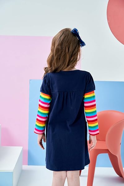 VIKITA Vestido para Niñas Manga Larga Algodón Princesa Casuales Bebe Niñas 2-8 años - 4