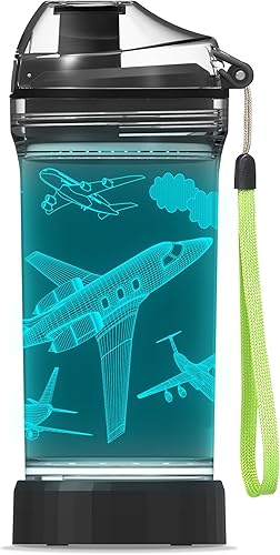 Botella de agua para niños, taza deportiva iluminada con temática de dinosaurios con luz LED de dinosaurio 3D brillante, 14 onzas Tritan sin BPA,