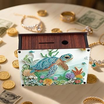 MVVMTOP Diamond Painting Kit Piggy Bank, DIY Turtle Wooden Money Storage Box Diamond Art Special Shape Partial Mosaic, Home Ornaments for Handicraft Enthusiasts Festival or Birthday Creative Gifts