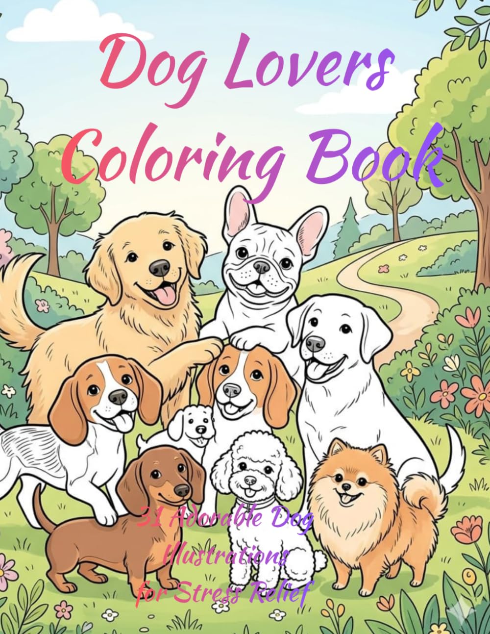 Dog Lovers Coloring Book: 31 Adorable Dog Illustrations for Stress Relief