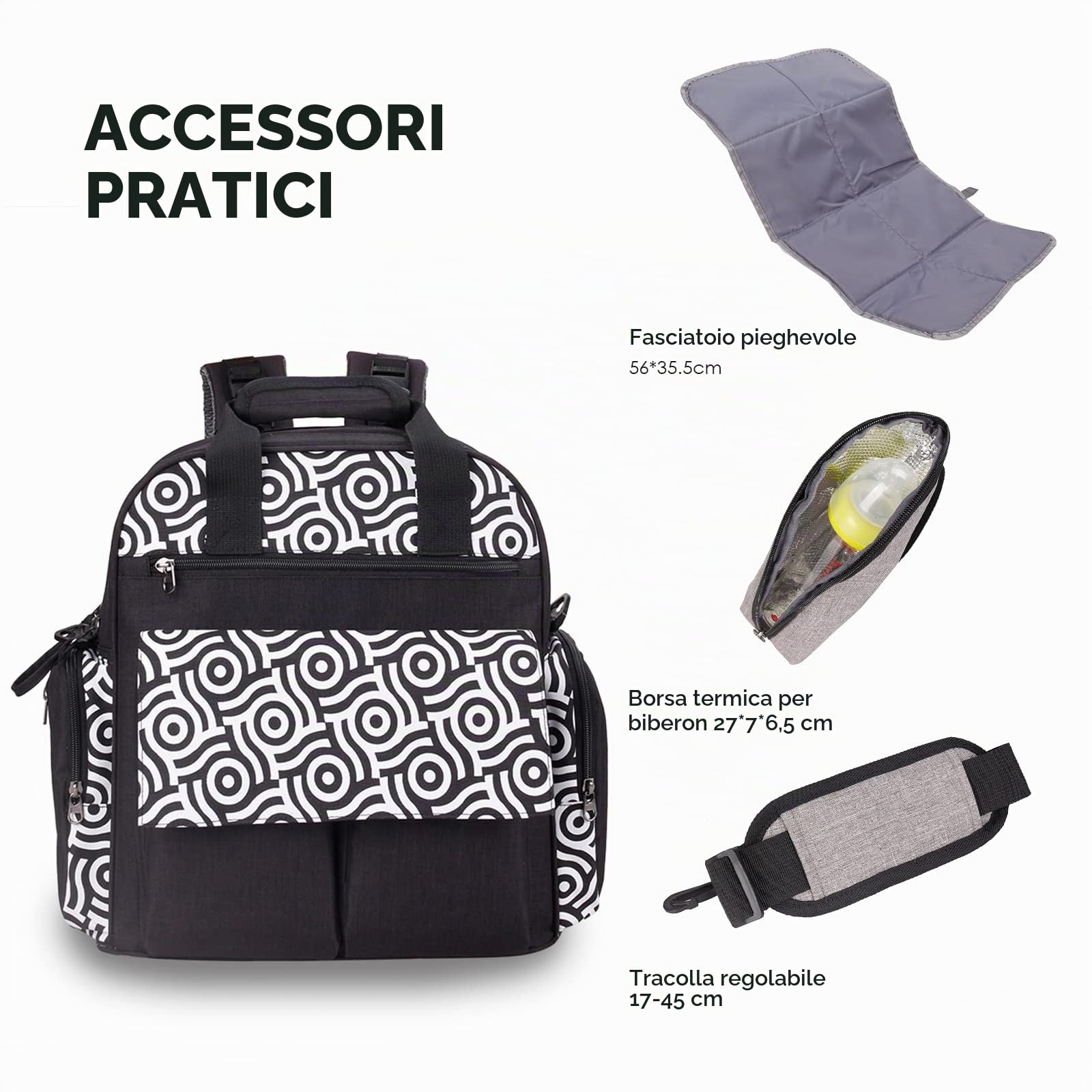 SONARIN Zaino Fasciatoio Multifunzione Portatile,Grande Capacità Borsa per Pannolini Zaino Mamma Neonato Borsa Fasciatoio da Viaggio con Fasciatoio & Borsa per Bottiglia & Tracolla