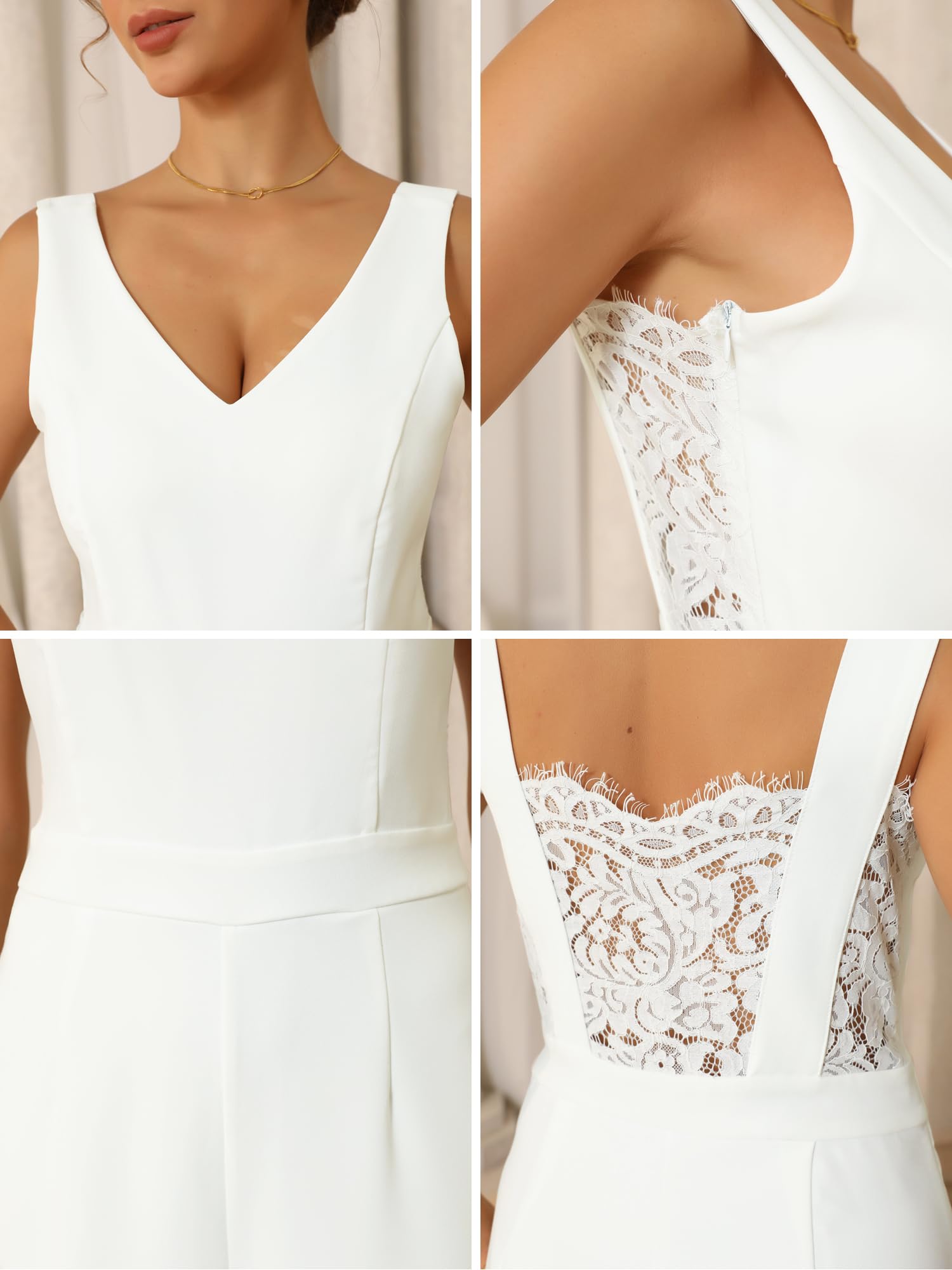 Tute Senza Maniche da Donna per Cocktail Scollatura in Pizzo Gambe Larghe Tuta da Sera Formale