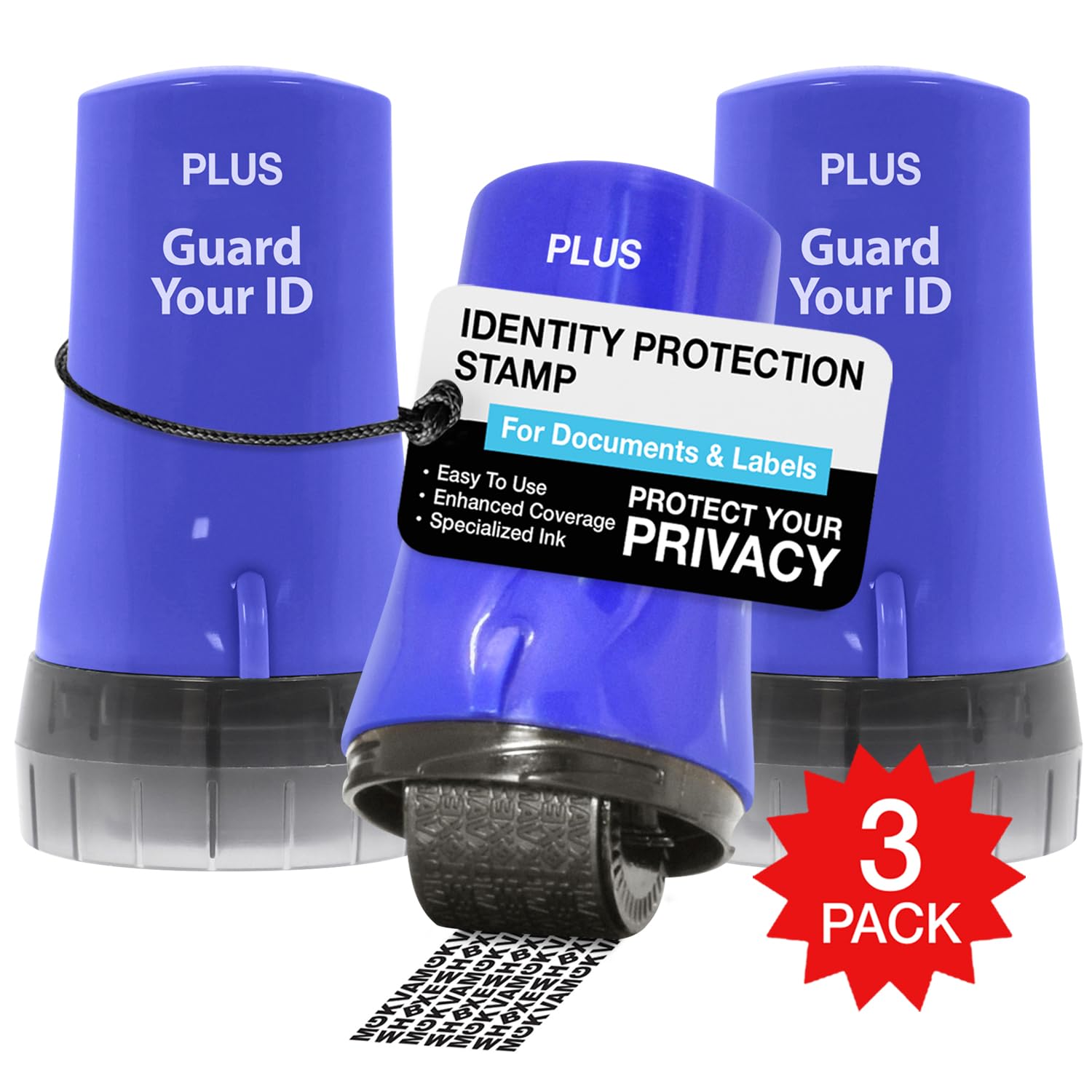 Identity Theft Protection Roller Stamp, Guard Your ID 3-Pack, Blue